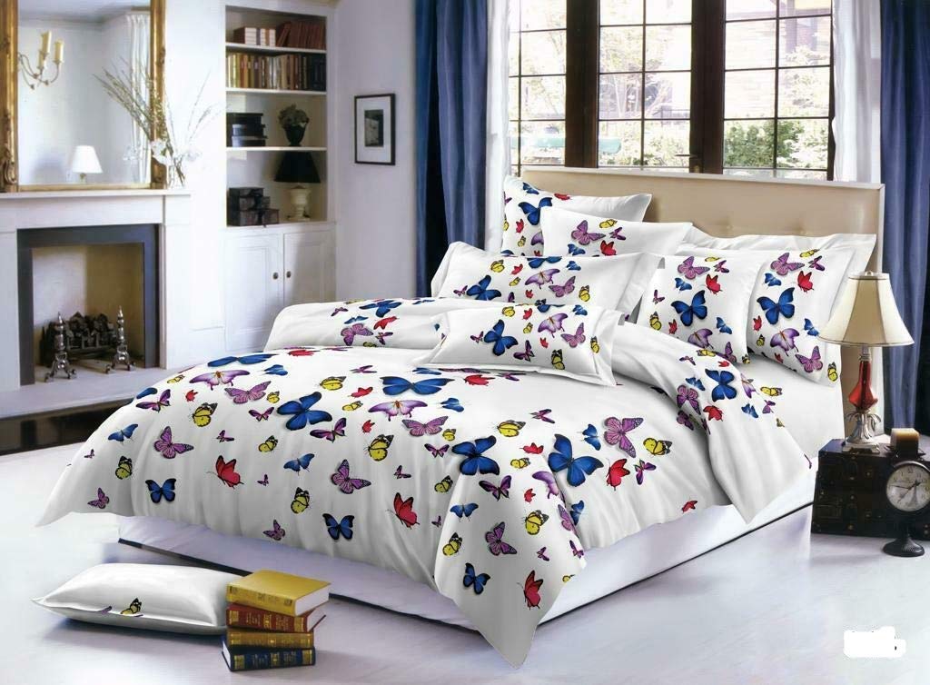 THL4 Piece Complete Bedding Set 3D Printed Duvet Quilt Cover With Pillowcase Floral Design (313 Butterfly, King)