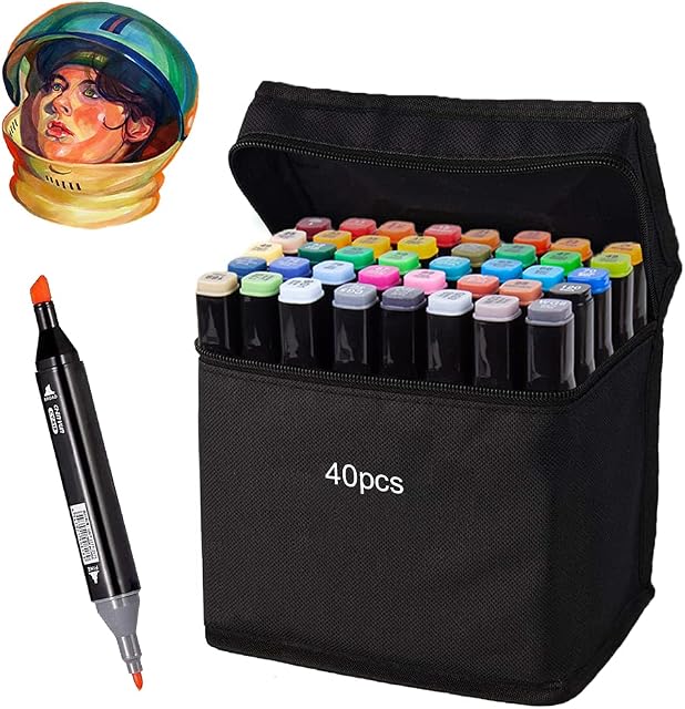 Dual Tips Markers Set, Graphic Marker Pens,Touchbool-40 Colors Permanent Art Markers Set with Carrying Bag , Twin Markers for Adults Kids Artists Drawing,Designing,Sketching.