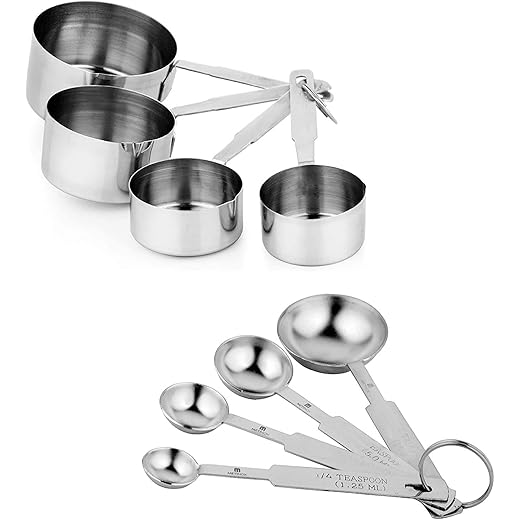 METINOX Stainless Steel Measuring Cups and Spoon Set (Set of 4 Cups and 4 Spoons)