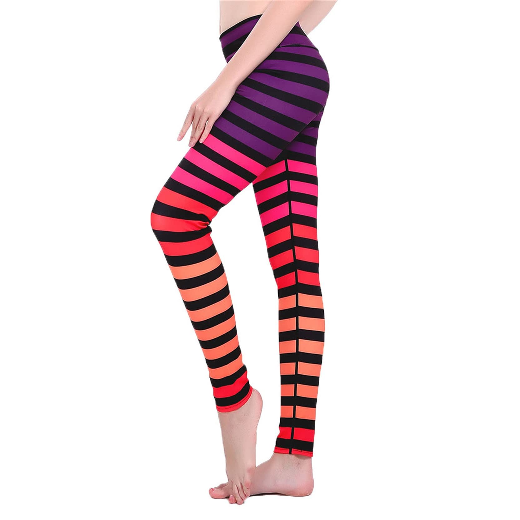 Legginsy damskie Push Up, Wzór damski Wzór Legginsy Rajstopy o wysokiej talii Kontrola brzucha 7/8 długości Slim Yoga Spods Szybkie suche tyłki rozciągliwe sportowe legginsy do jogi (Color : Multicol