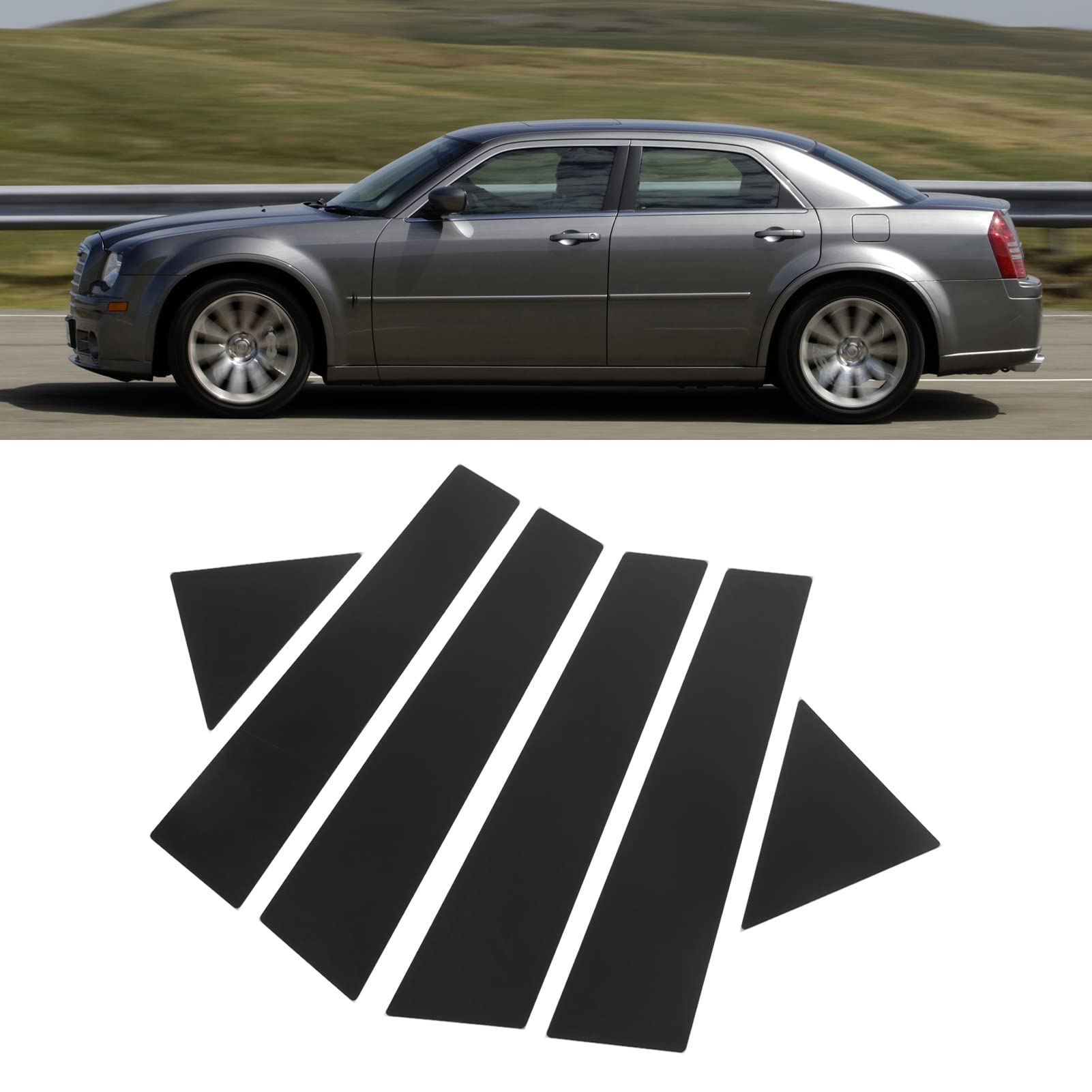 Tefola Door Window Pillar Trim, 6Pcs Windshield Outer Door Molding, Car Window Pillar Post Trim Gloss Black Mirror Decoration Replacement for Chrysler 300C 2005‑2010