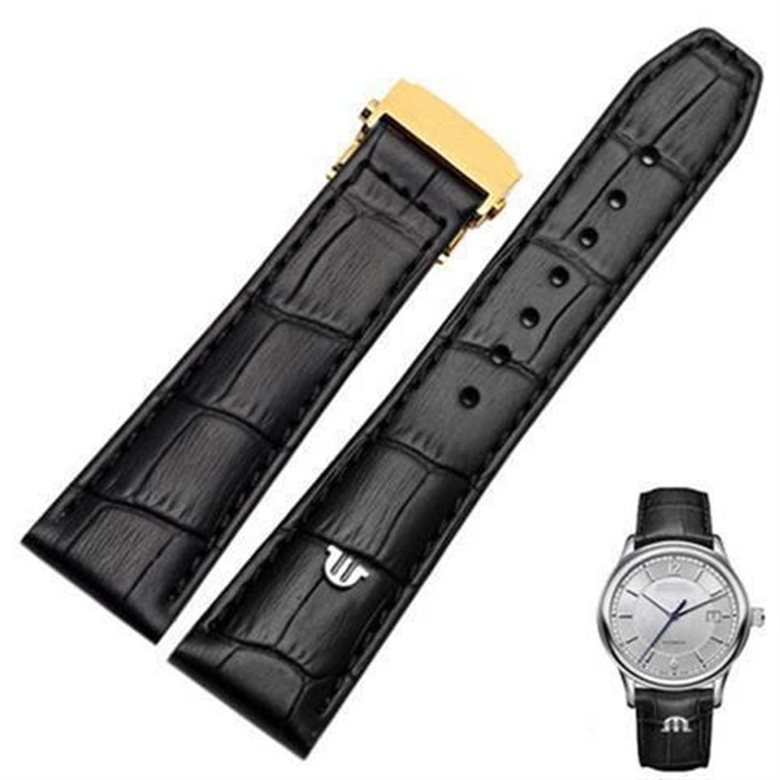 20mm 22mm With Folding Buckle Bracelet Black Brown Genuine Leather Watch Band，For Maurice Lacroix Watches Strap Replace