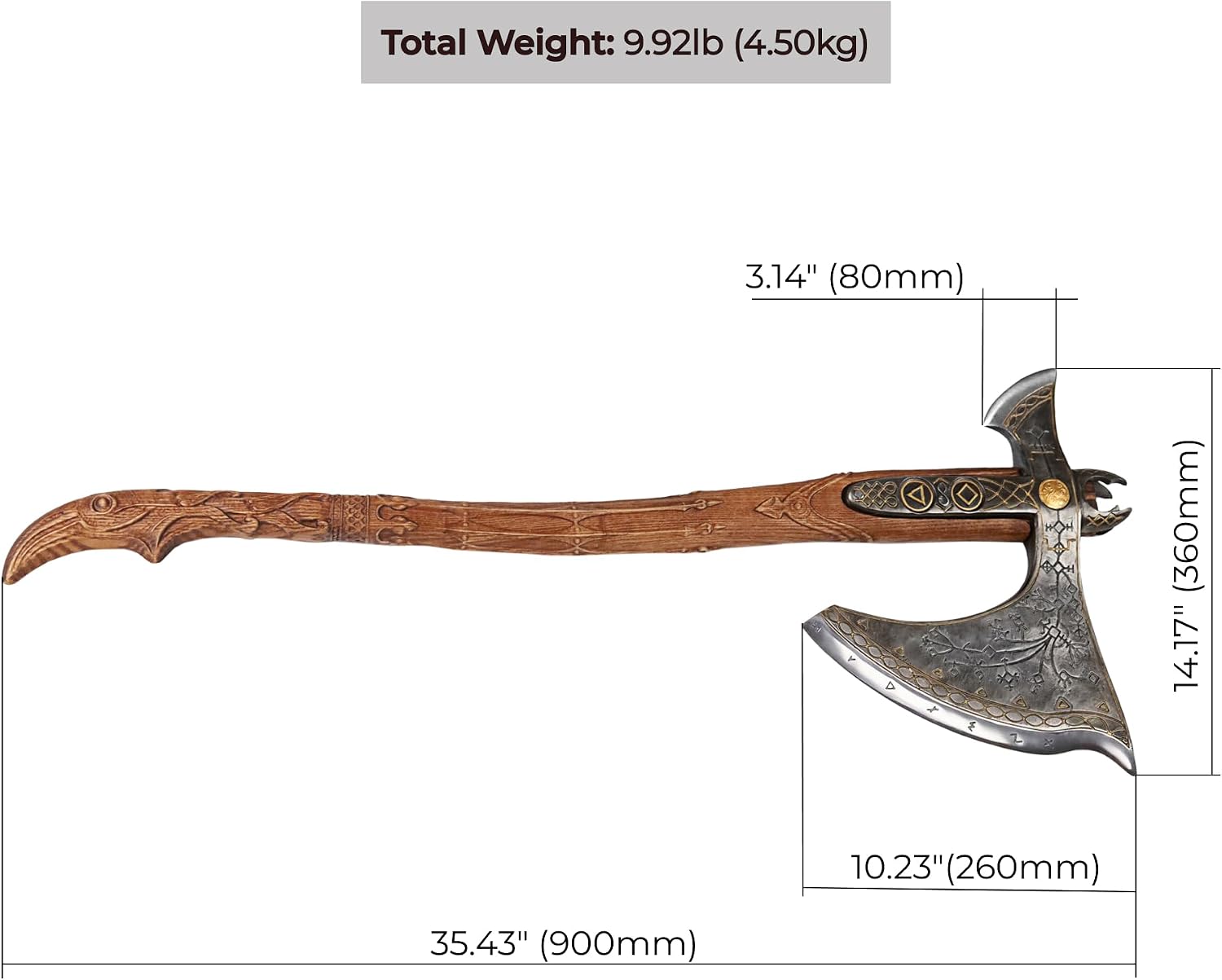 AncientSmithy Leviathan Axe Metal Replica with Glow-in-the-Dark-Runes - Hardened High Carbon Steel Blade - Leather Sheath - Hand Carved Handle