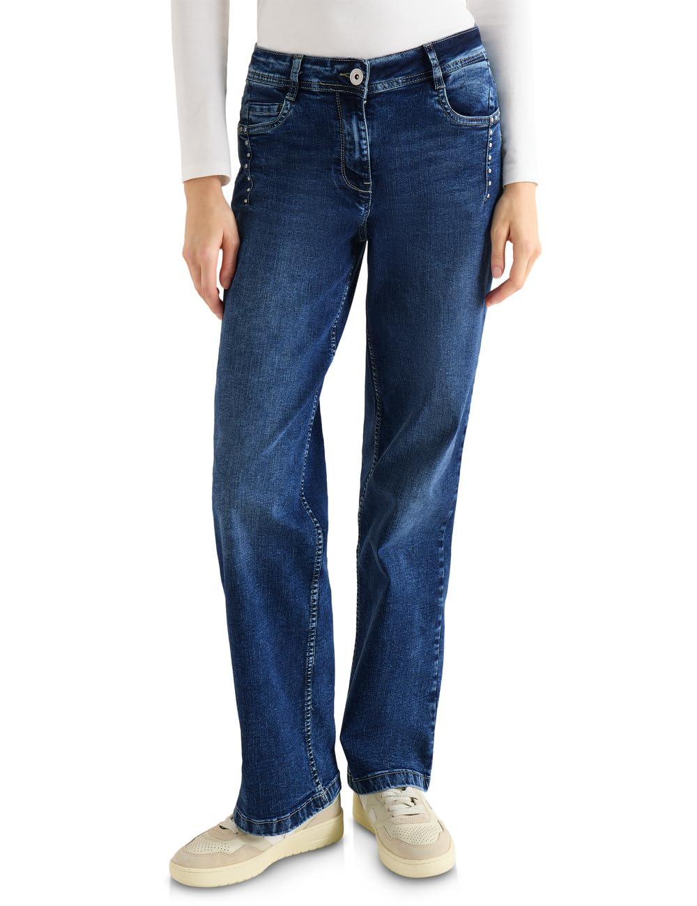Cecil Damen Wide Leg Jeans mit Nieten