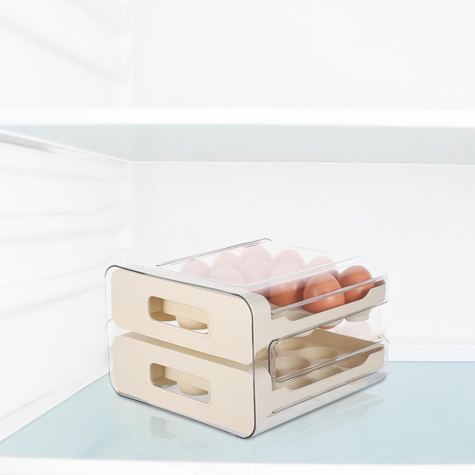Eieraufbewahrungsbox aus Pet mit 32 Fächern Stapelbarer Eierorganizer für Kühlschrank mit Deckel