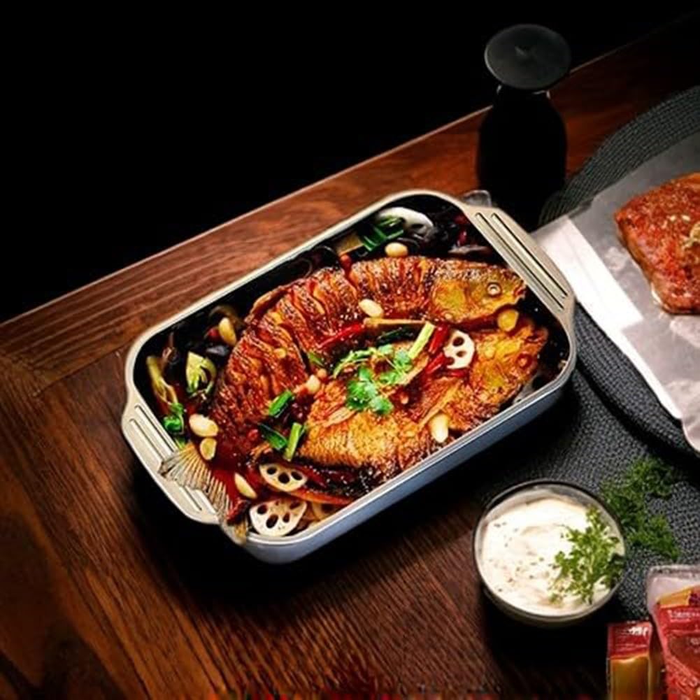 45,7 x 27,9 cm Edelstahl-Lasagneform mit Deckel, handelsübliche Auflaufform mit Griffen für Aufläufe, Braten und Desserts (45 Tiefe)