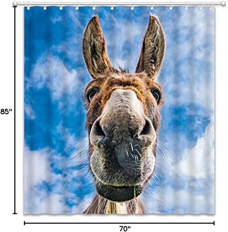 Donkey Shower Curtain Funny Animals Cute Farmhouse Farm Animal Unique Taste Creative Bathroom Bathtub Decoration with Hooks
