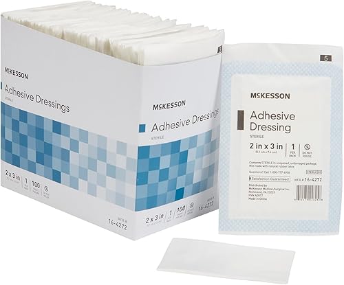 McKesson Aderezo adhesivo, estéril, algodón/poliéster, 2 x 3 pulgadas, 100 unidades, 24 paquetes, 2400 en total
