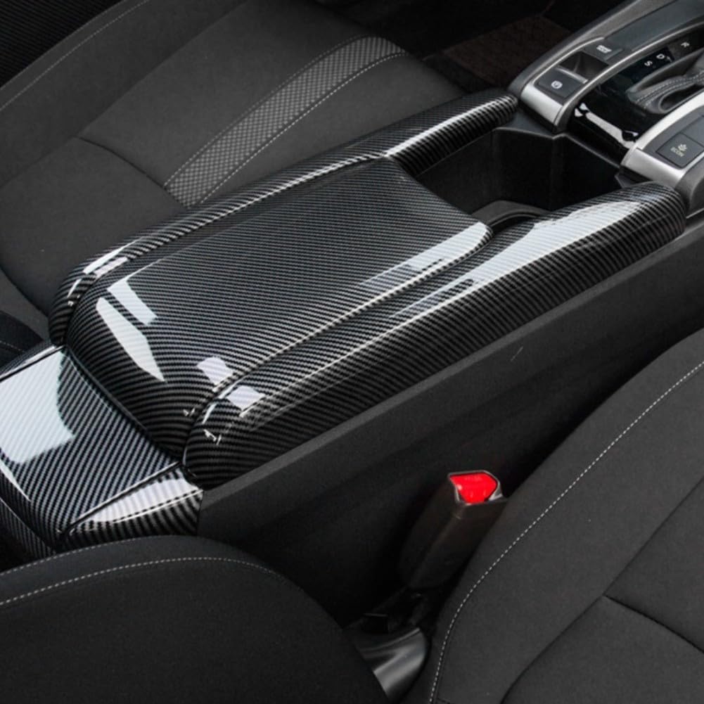 Armrest Box Cover Car Interior Center Console Box 3PCS Storage Box Trim Covers Auto Interior Accessories Compatible for Honda Civic 10th Gen 2016 2017 2018 2019 2020 2021 (Carbon Fiber Style)