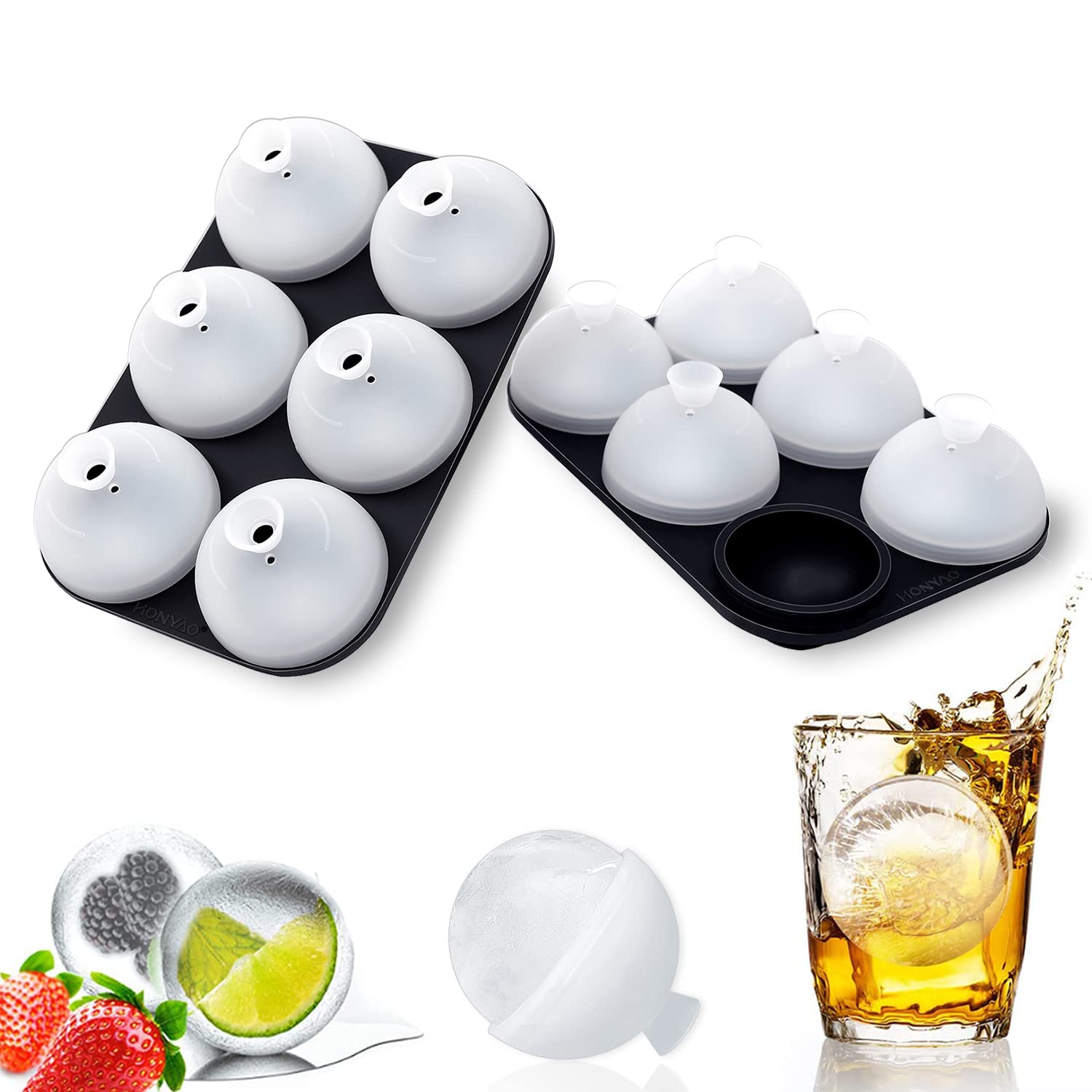 Stampo Per Cubetti Di Ghiaccio Grandi 5 Cm In Silicone – 3 Vaschette Con Coperchio Per Palline Sferiche – Senza BPA Per Cocktail, Whisky, Succhi E Caffè