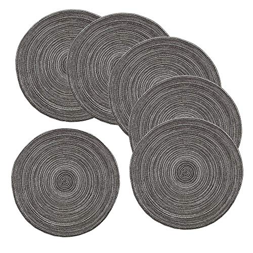 Amidaky Round Woven Placemats Thermal Insulation Dining Table Round Cotton Placemats Set Of 6 Gray 14 Inches Washable #TOP5