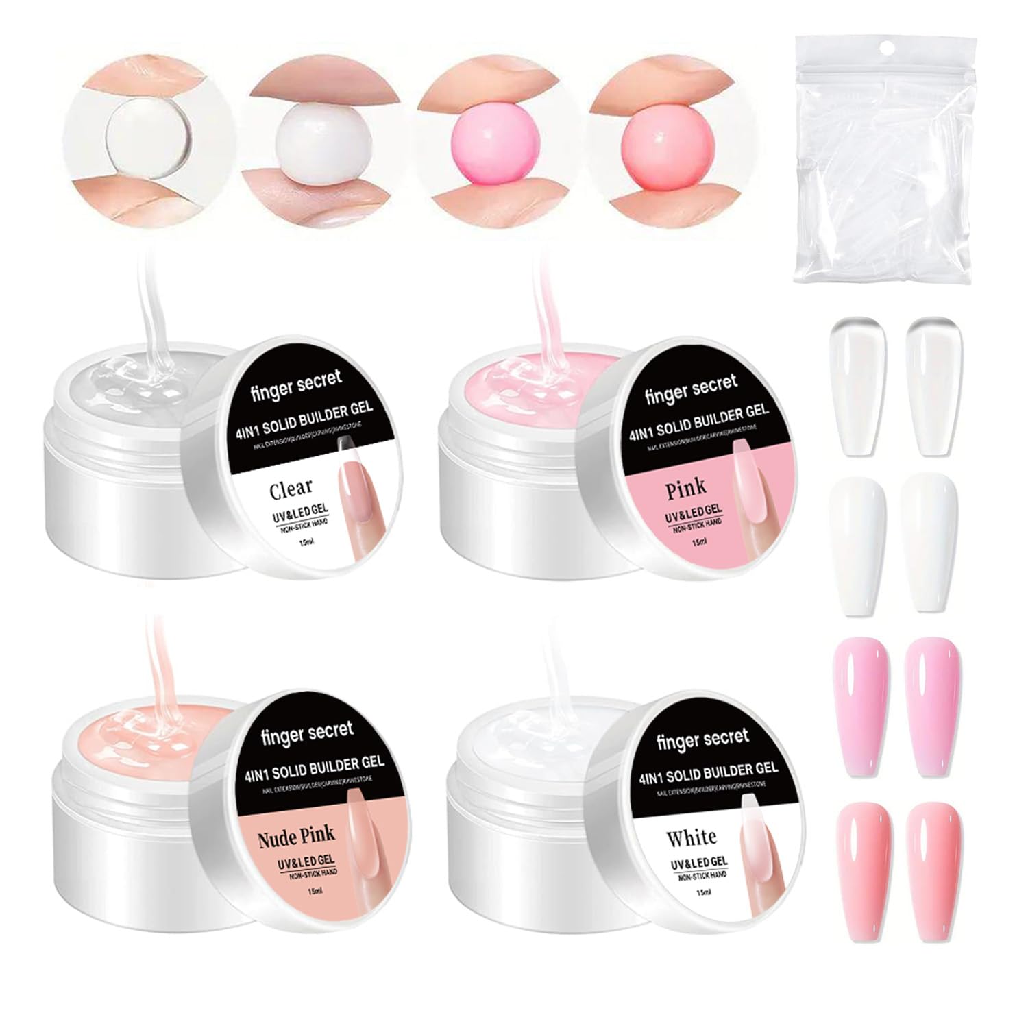 Solid Builder Gel for Nails Hard Gel Nail Kit 3d Carving Sculpting White Nude Clear Pink Colors Non-stick Hand for Nail Extension DIY