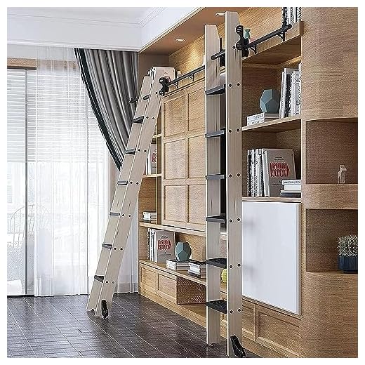 Retractable Library Sliding Ladder Hardware Kit 3.3ft-20ft Sliding Barn Door Kit Stand Up Rolling Ladder Hardware With Floor Roller Wheels Round Tube Mobile Ladder T,Black-3.3ft/100cm Track Kit