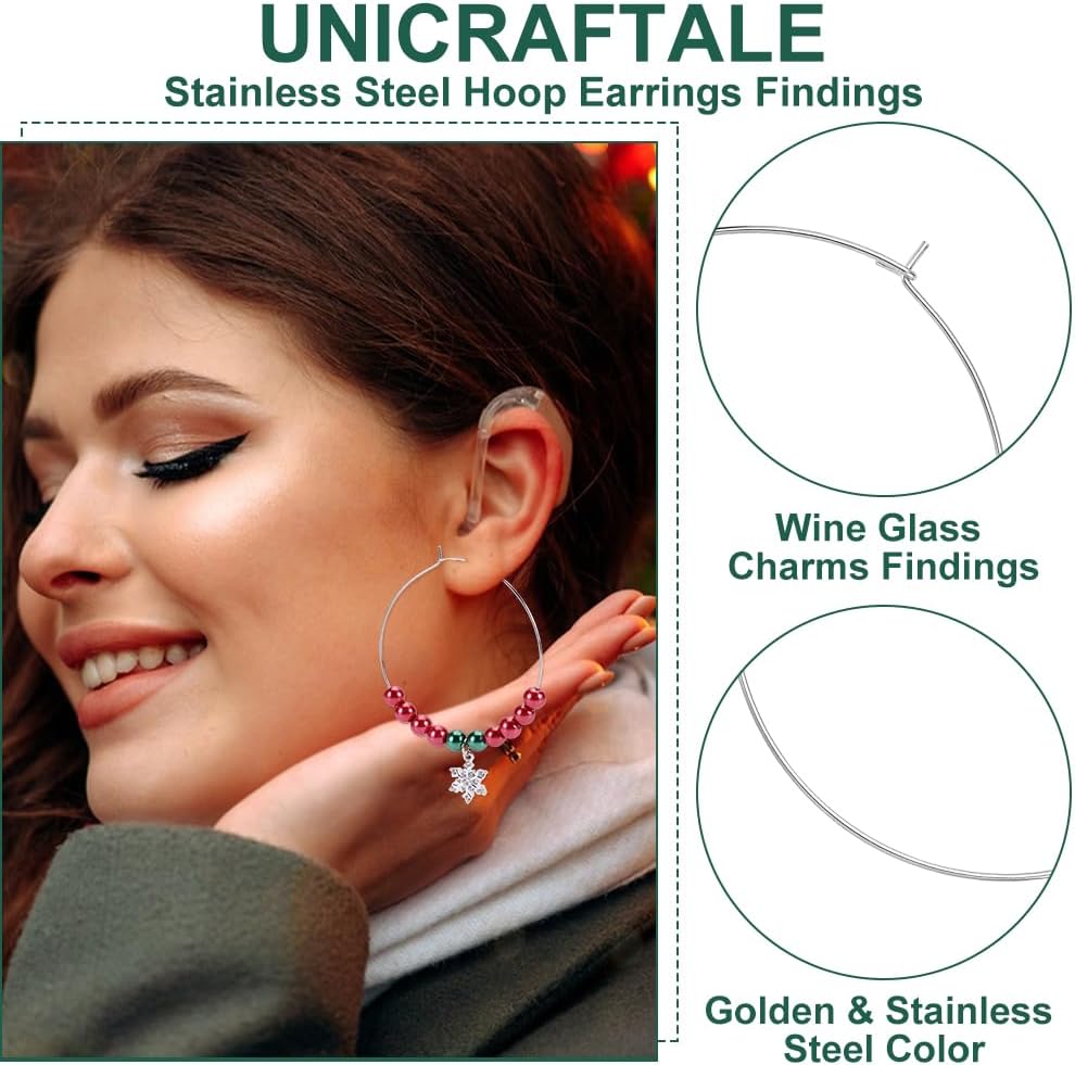 UNICRAFTALE About 60Pcs 2 Colors Stainless Steel Hoop Earrings Findings 50mm Wine Glass Charms Rings Earring Open Beading Dangle Hoop Earring for DIY Earrings Jewelry Making 20 Gauge