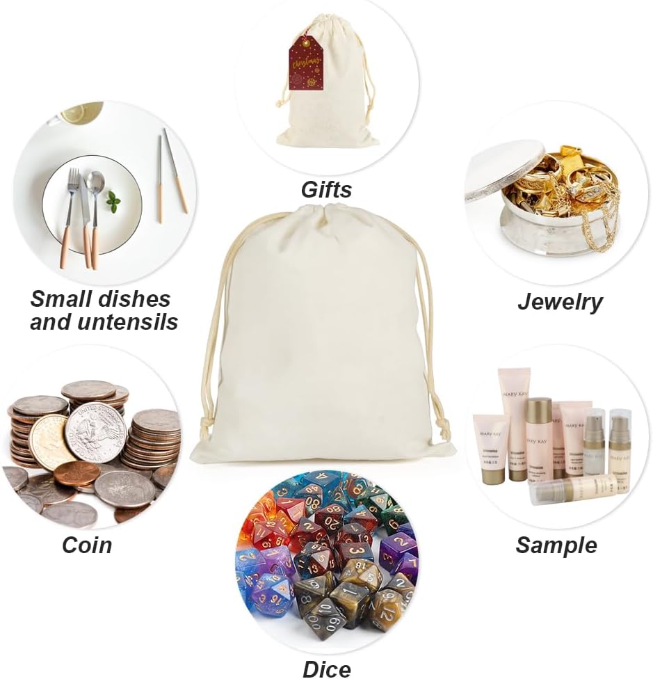 HRX Package 20pcs Muslin Bags 8x10 inches, Cotton Drawstring Bag Fabric Gift Pouches Sachet for Jewelry Party Favors Wrapping DIY - Image 6