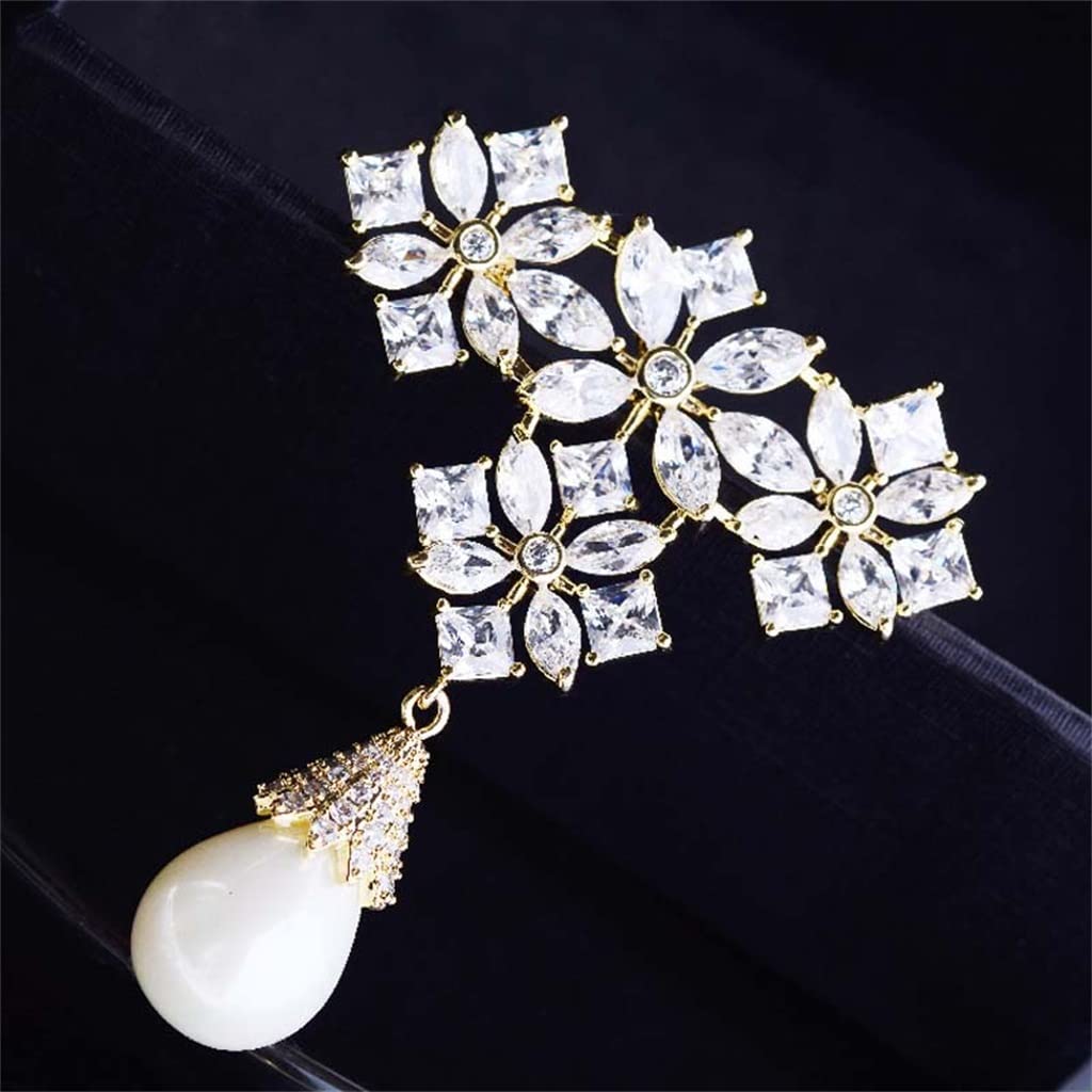 Broche Brillante con Forma de Gota de Agua y Perlas de imitación, Pin de Solapa para Bufanda de Metal de Lujo para Mujer