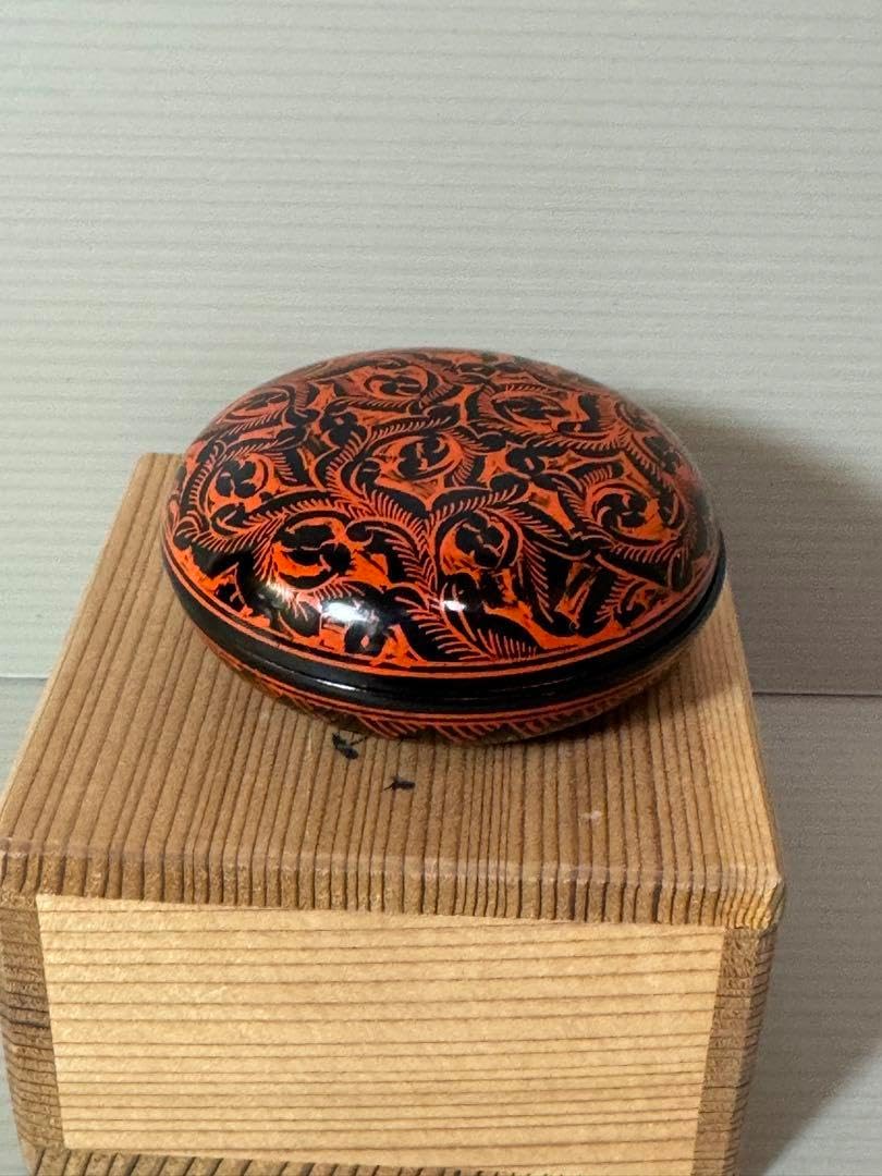 2770 讃岐 蒟醤塗 キンマ 丸香合 富山昇斎造 茶道具　未使用 2770 讃岐 蒟醤塗 キンマ 丸香合 富山昇斎造 茶道具