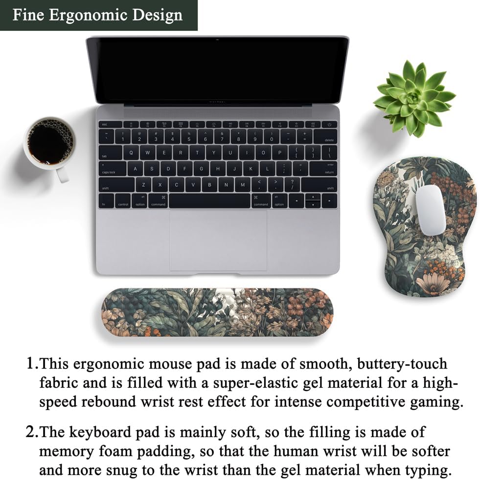 Boho Aesthetic Mouse Pad with Wrist Rest Keyboardpad Vintage Wildflowers Wrist Rest for Computer Keyboard Wrist Rest, Non-Slip Base Home/Office for Computer Keyboard, Made Easy Typing & Relieve - Image 4