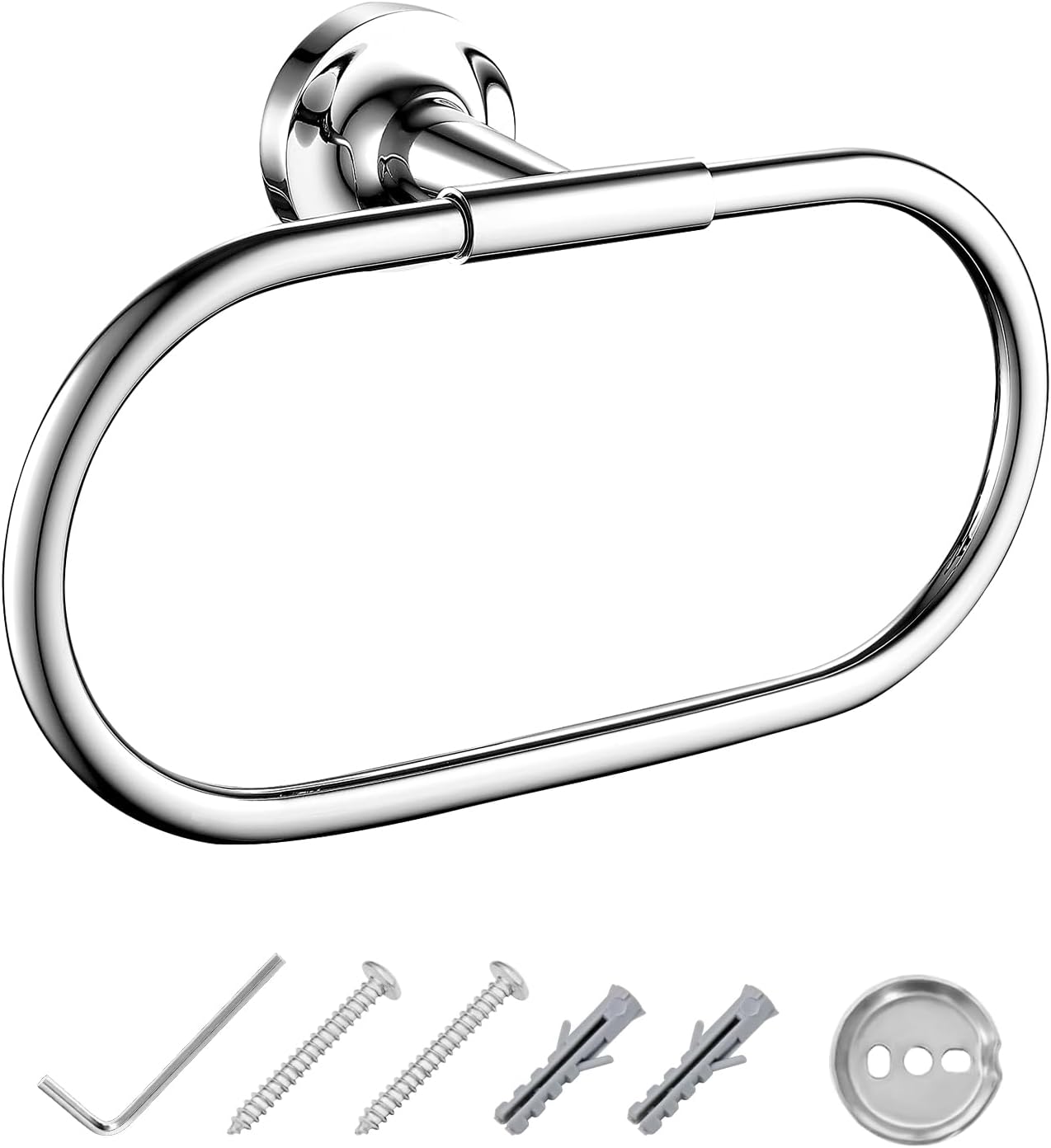 JASSFERRY Wall Mounted Oval Towel Ring Luxury Modern Design Bath Hand Towel Holder Hanger Polished Chrome
