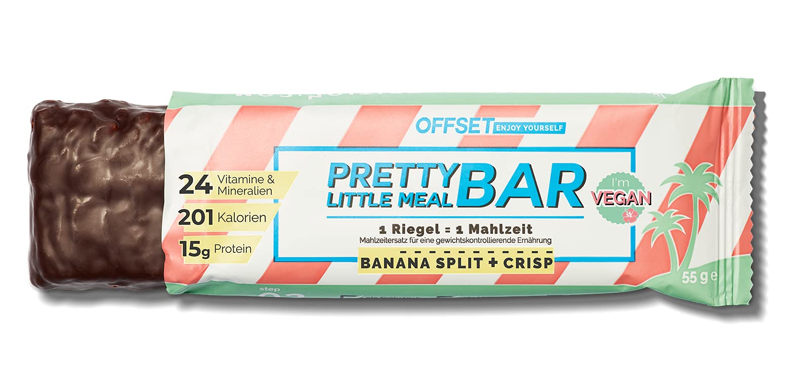 Vollwertiger Mahlzeitenersatz von OFFSET Nutrition ® | Pretty Little Meal Bar Banana Split + Crisp | zuckerreduzierter Abnehm Riegel unter 220 Kalorien | 330 g für 6 Mahlzeiten | 100 % vegan