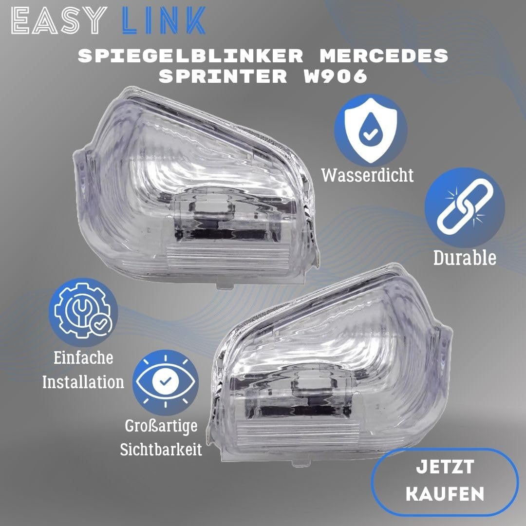 2 indicatori di direzione per specchietto retrovisore destro, sinistro, indicatore di direzione laterale, compatibili con Mercedes Sprinter W906 2006 – 2018, VW Crafter 2006 – 2016