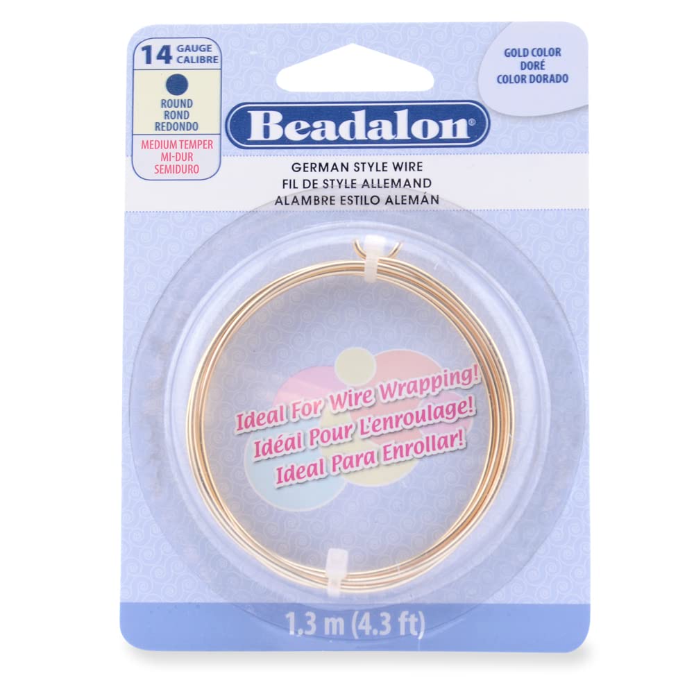 Beadalon German Style Wrapping Wire, Round, Gold Color, 14 Gauge, 1.3 m / 4.3 ft — image 1