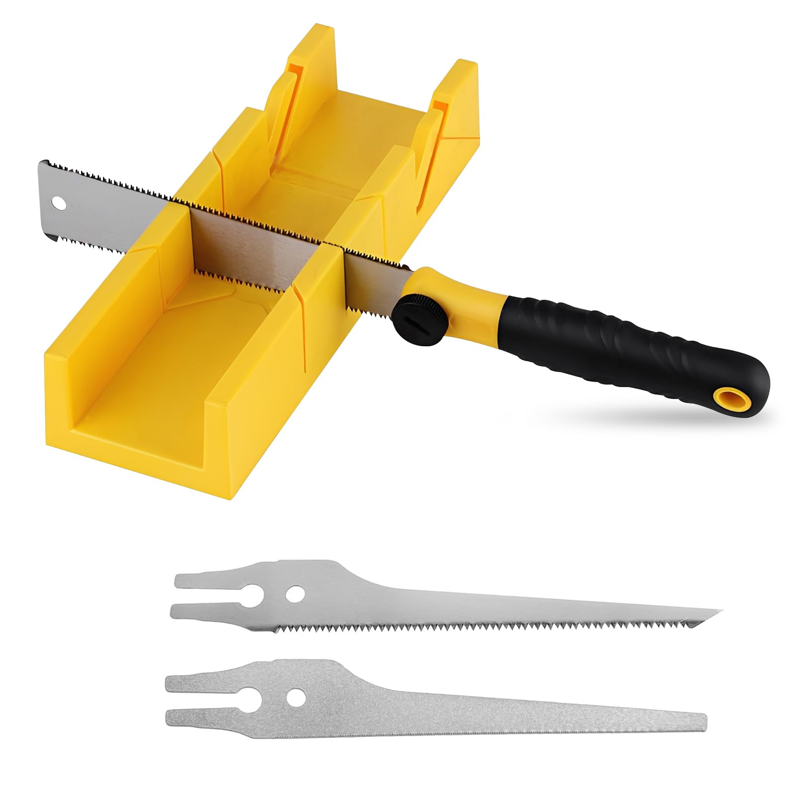 4-in-1 Miter Box and Saw Set, 3 Japanese Pull Saws Multiple Angle Cuts 45° 90° 135° Mitre Box, Clamping Mitre Block and Saw, Ergonomic Handle for Woodworking, Metal and Drywall DIY Projects