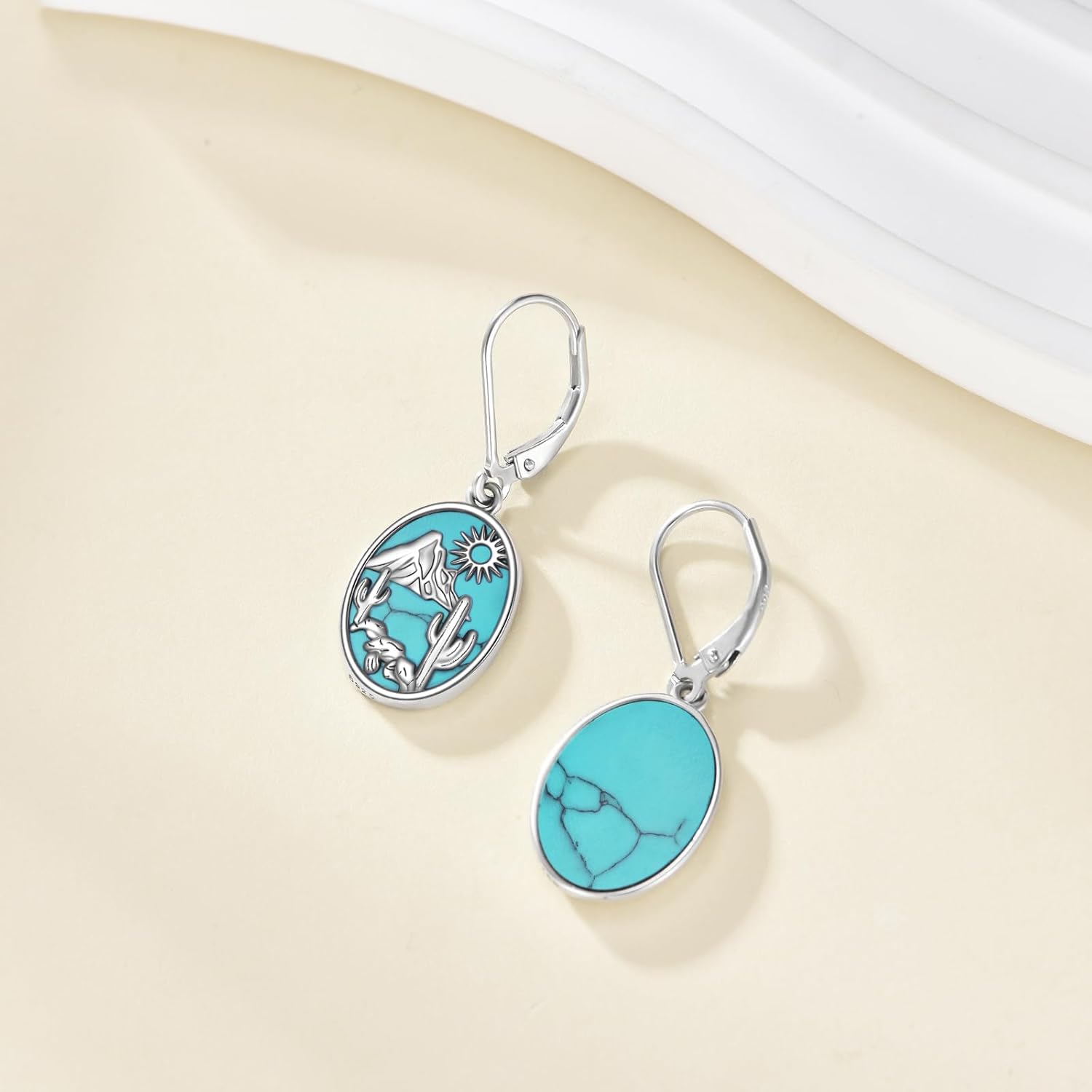 Western Earrings 925 Sterling Silver Turquoise Cactus Earrings Western Jewelry Gifts For Women - Image 2