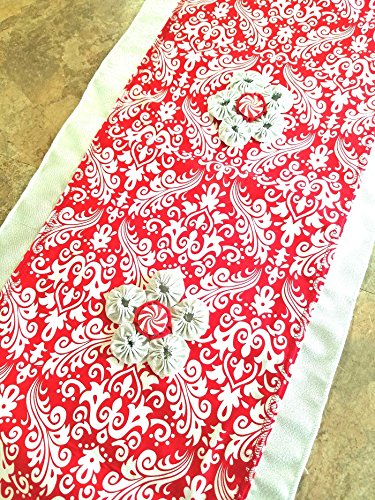 Red Christmas Yo Yo Table Runner