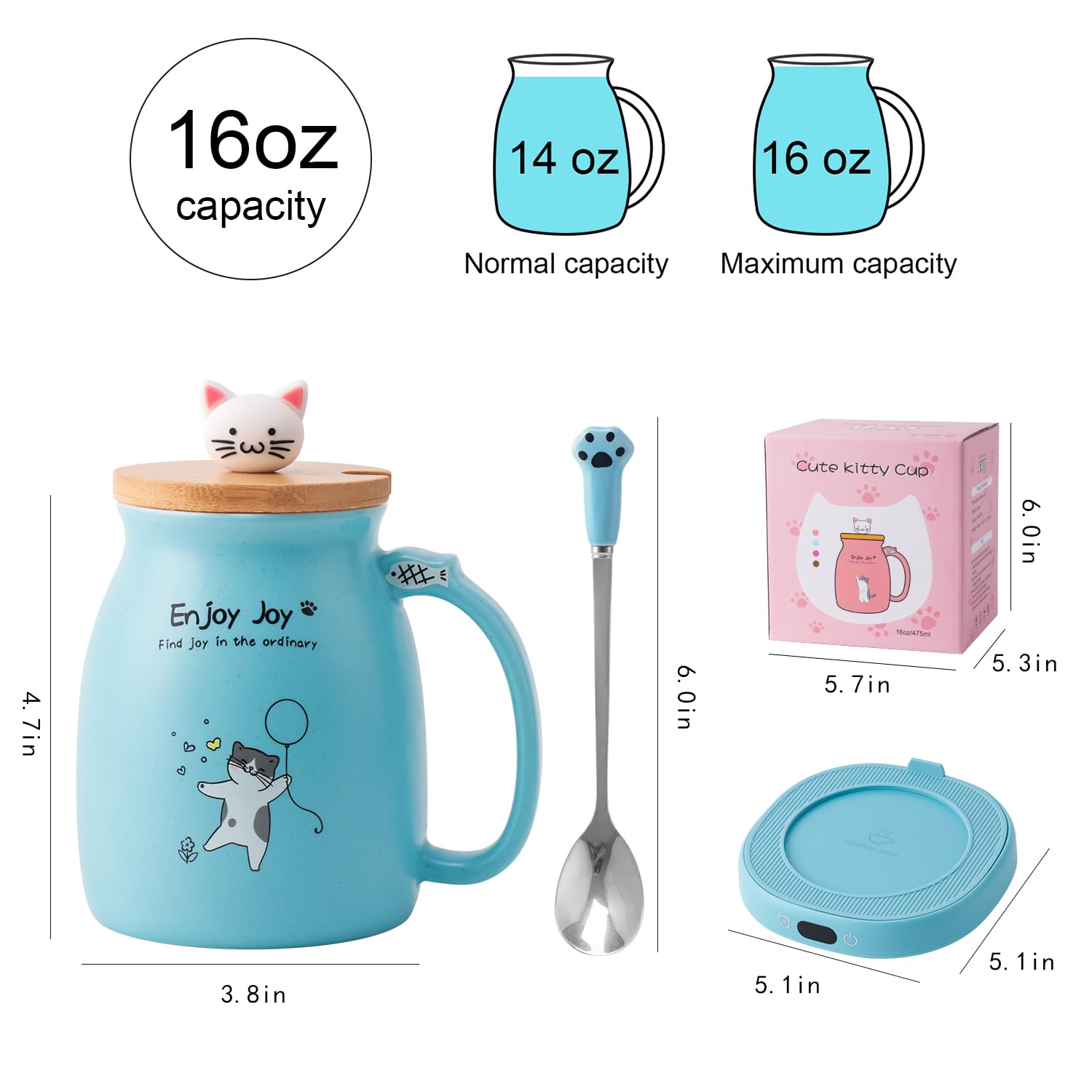 Calentador de taza de café y lindo juego de tazas de gato, calentador de tazas de velas para el hogar y la oficina, calentador de café inteligente eléctrico para escritorio, calentador de taza 6