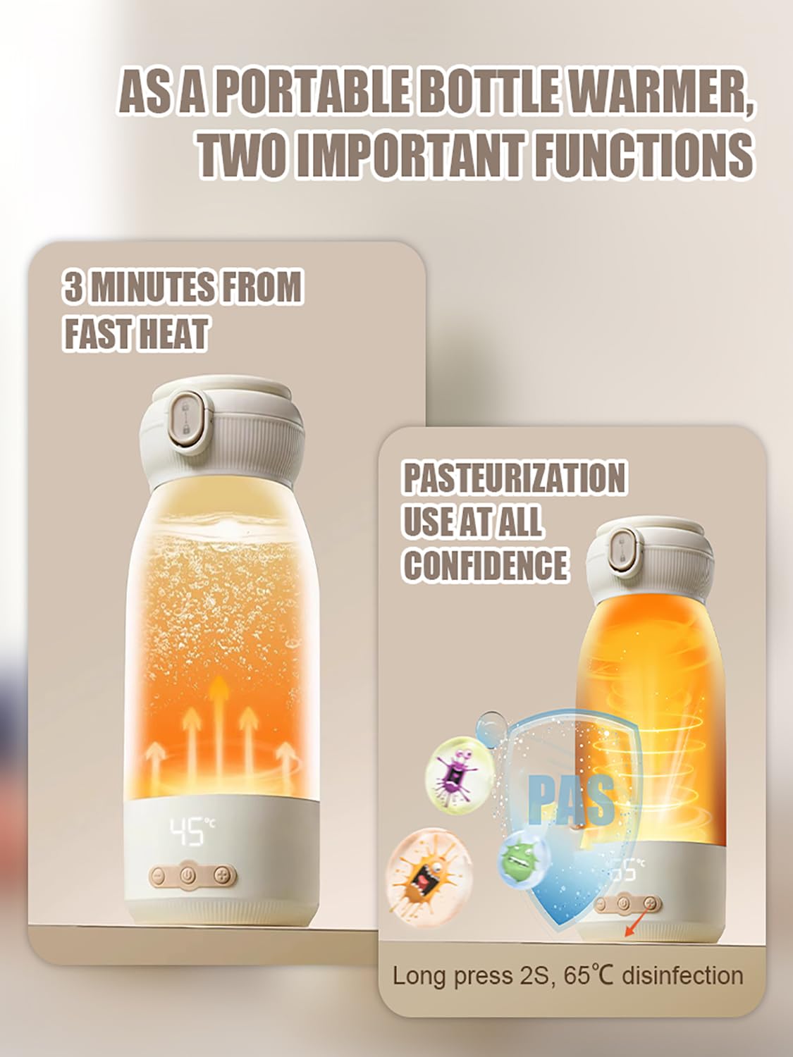 Chauffe biberon nomade, Peut être chauffé, Chauffage rapide en 3 minutes, maintenu au chaud et stérilisé,Grande Capacité de 500ml,Grande batterie de 10400 mAh, Brosse de nettoyage gratuite - 4
