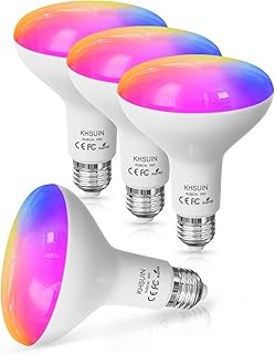 KHSUIN WiFi Smart Light Bulbs 150W Equivalent, 16W Dimmable 1600LM BR30 Flood Smart Bulb Works with Alexa Google Home No Hub, E26 Color Changing LED Alexa Light Bulb, 2700K-6500K RGBCW CRI>90, 4 Pack
