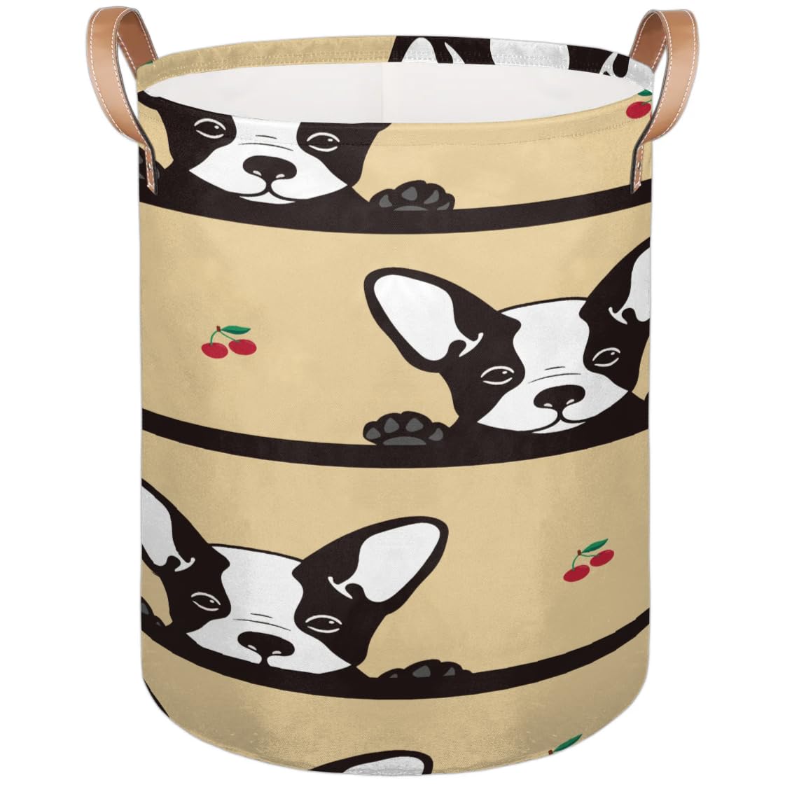 Dog Cherry Round Laundry Basket with Handles 70L Large Laundry Hamper Collapsible Polyester Dirty Clothes Storage Bucket Tall Organizer Basket for