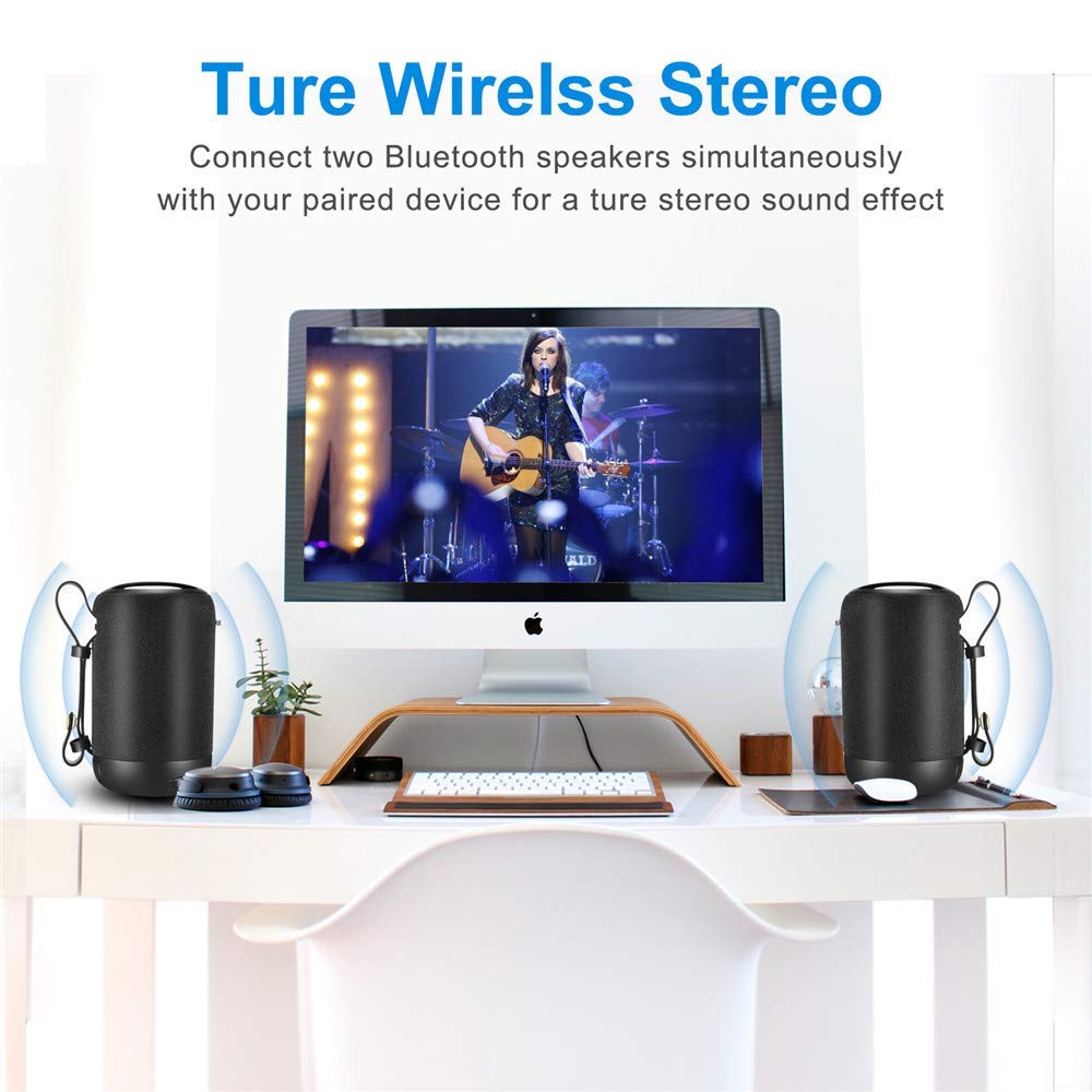 Bluetooth Speakers 5.0, 20W Portable Speaker with Deep Bass, IPX56 Waterproof, Dual Drivers, Built in Mic, TF/AUX/USB, Auto Off, Perfect Speakers Bluetooth Wireless for Phone TV Outdoor Gift(Black)