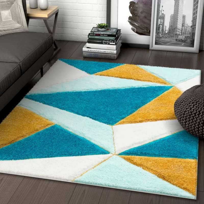 Image of Carpet for Hall | Carpet for Living Room |5X8 FEET Rugs for Bedroom | Carpet | Rug for Living Room | Carpet & Rugs for Home Decor | Carpet for Bedroom Floor (Yellow Sky Blue)