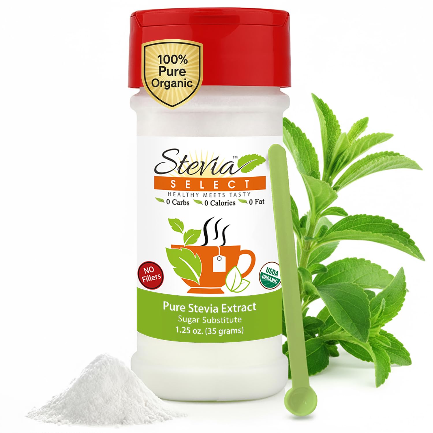 Stevia Extract - 100% Pure Stevia Powder No Fillers -1 Oz. Shaker Botttle Stevia Rebaudiana Premium Part Of Stevia Plant Water Extracted From The Sweet Leaf - Best Tasting Stevia Guaranteed!