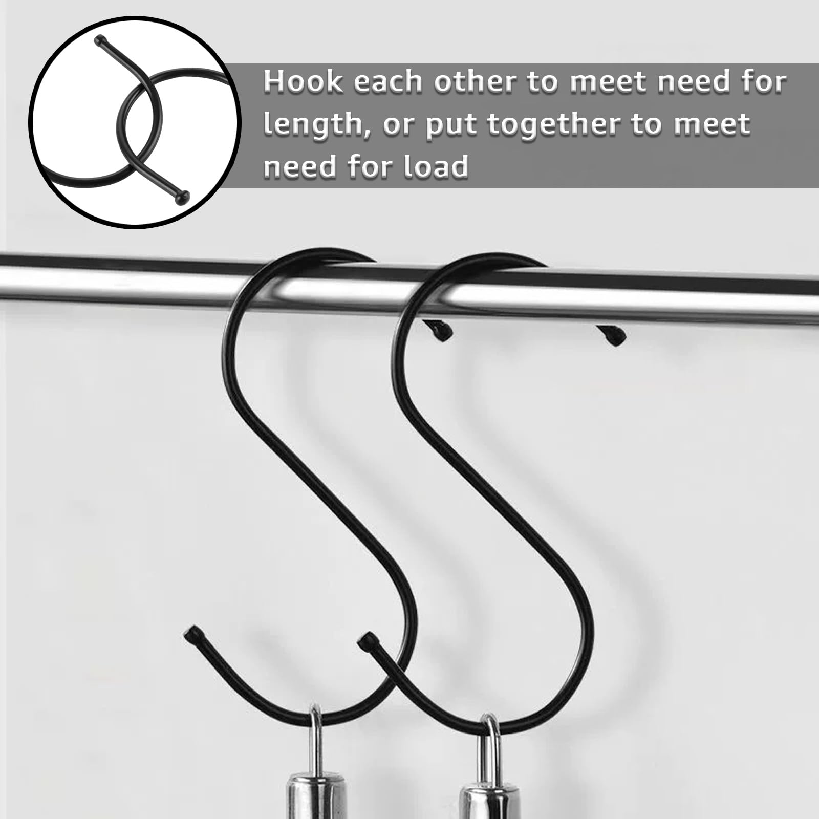 AKOLAFE 100 Stück 12,7 cm schwarze S-Haken zum Aufhängen, robuste Metall-S-Haken, Edelstahl, große S-förmige Haken, S-Ringe, Haken für Jeans, Schrank, Stange, Pflanzen, Topfregal, Pfannen,