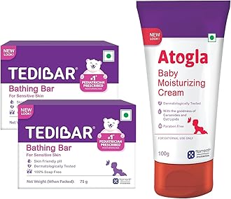 Tedibar Moisturising Baby Bathing Bar 75g (Pack of 2) And Atogla Baby Cream 100g - By Torrent Pharma