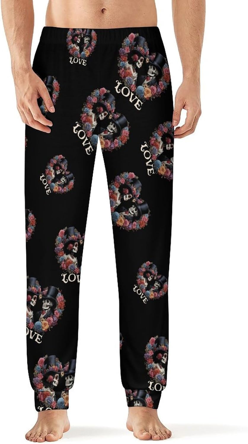 Gothic Skull Floral Pajama Pants for Men Soft Lounge Pants Casual Sleepwear Bottoms