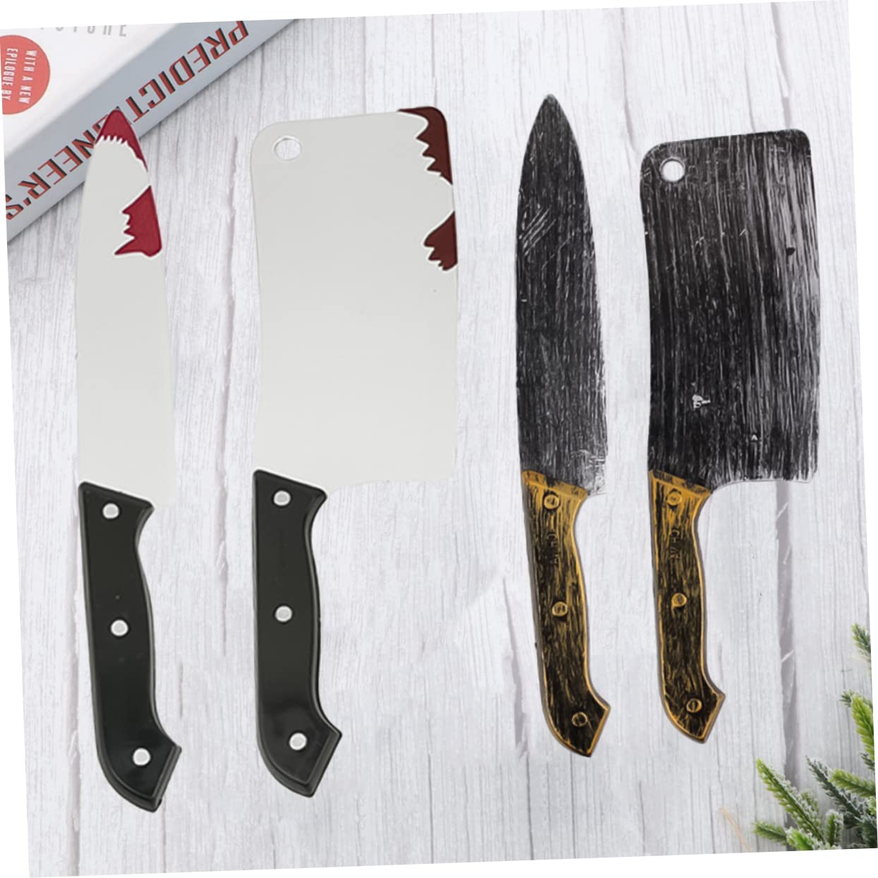 SOLUSTRE 12 Stück Teiliges Halloween Cutter Set Fake Cutter Requisiten aus Kunststoff mit Bluteffekten Gruselige Dekoration für Halloween und Festivals Spaßige Performance Requisiten