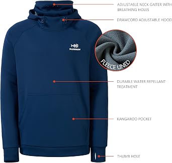BASSDASH Mens Fishing Fleece Hoodie with Neck Gaiter Water Resistant Performance Hunting Sweatshirt FS18M
