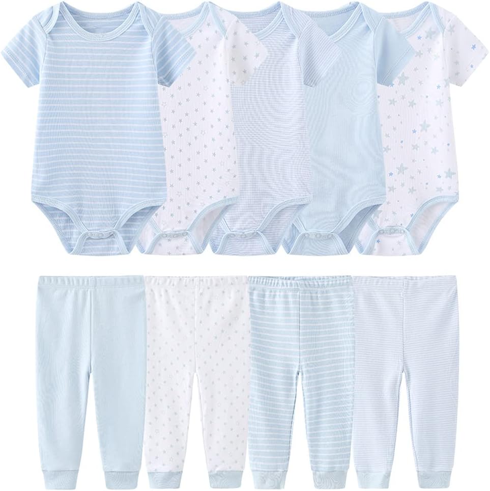 ChamieBaby Bodysuit Cotton Short Sleeve Vests for Newborn 5-Pack One-Piece Suit for Boy and Girl 0-12 Months…