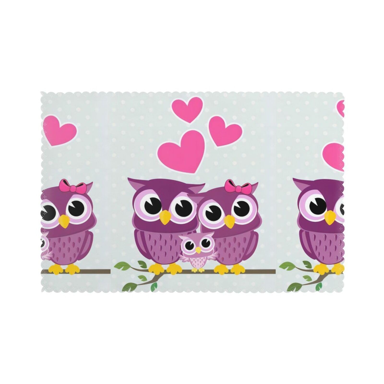 YYHWHJDE Owls Family Prints Placemats Set of 6 12x18in - Heavy-Duty Polyester Table Layers Built for Lasting Performance