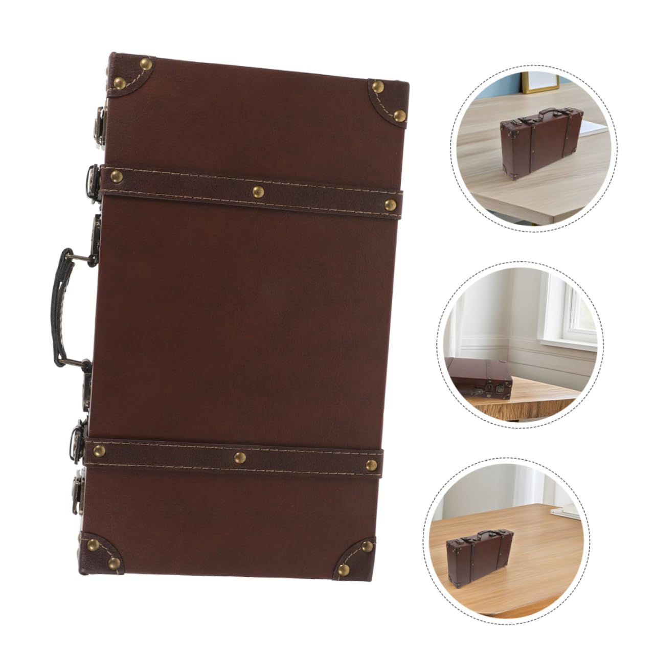 ABOOFAN Valigia Retrò in Pu e Legno 1 Pz, Raffinato Baule Vintage | Ampia Capienza, Lavorazione Accurata, per Viaggi e Trasferte di Lavoro