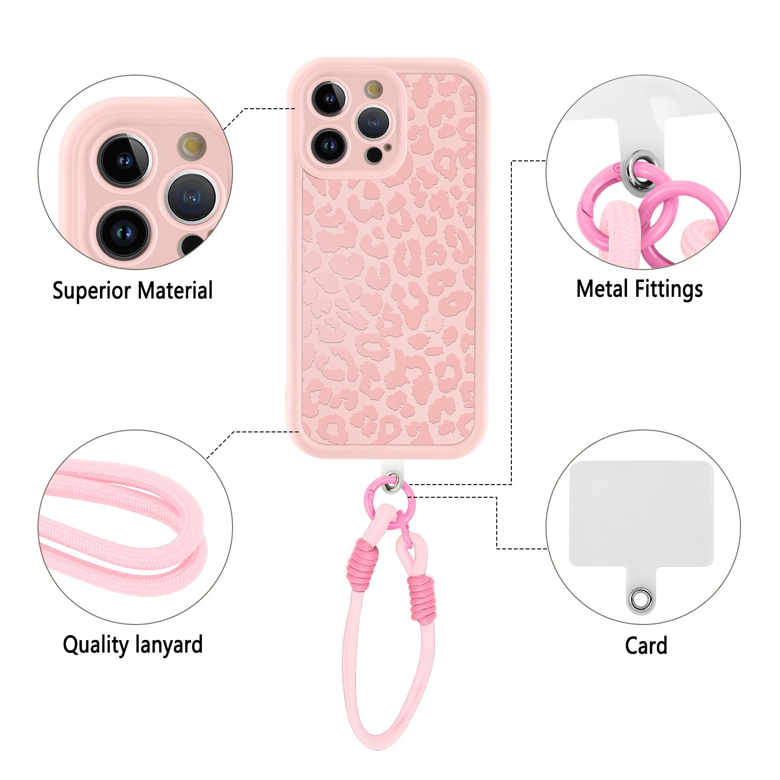 Coalbooliy Cover per iPhone 13 Pro Max 6,7 con Cordino per Cellulare, Custodia Silicone con Regolabile Collana Sottile Morbida Case Protezione della fotocamera Antiurto con Necklace, Bianco