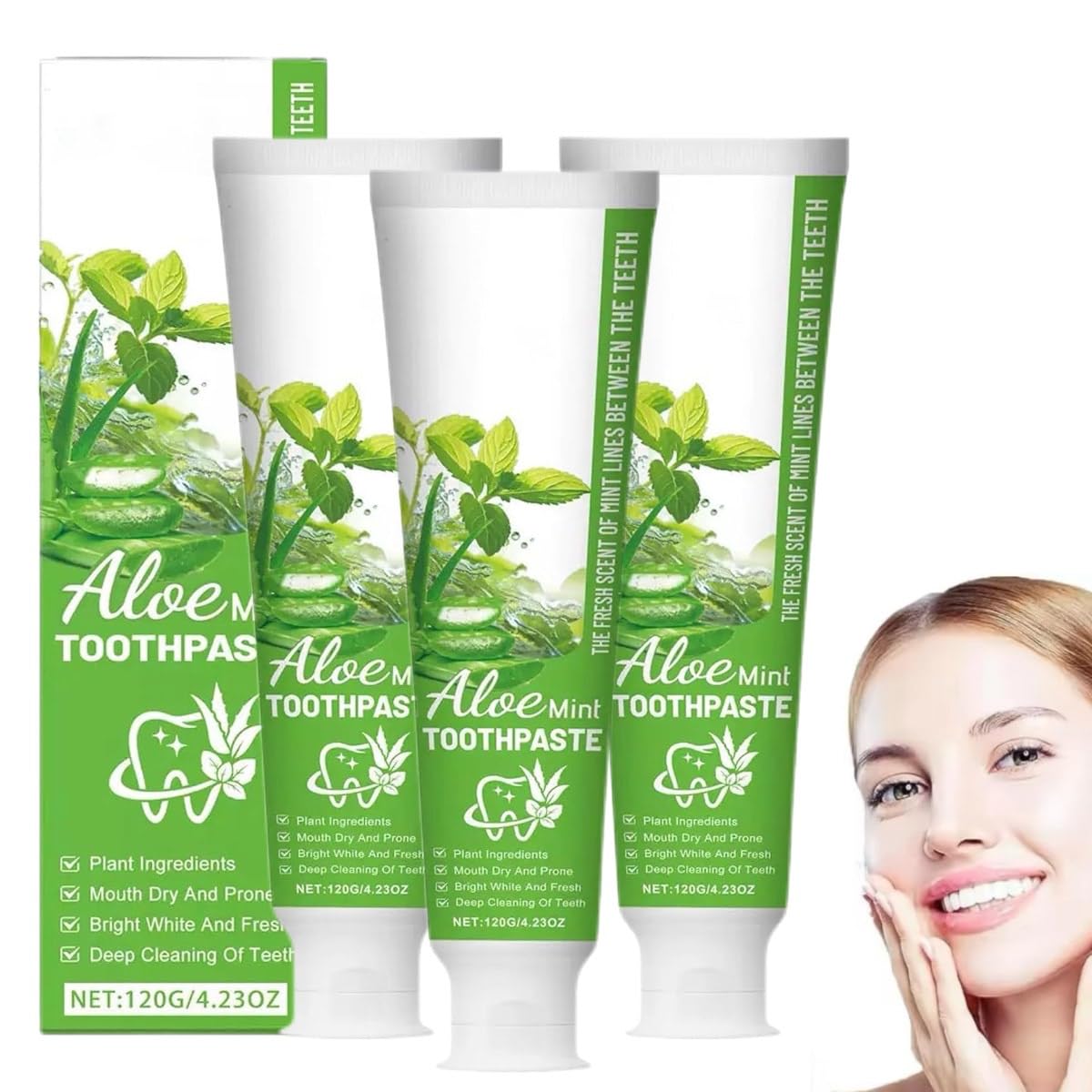 Dentifrice blanchissant à l'aloe vera et à la menthe (3 pièce)
