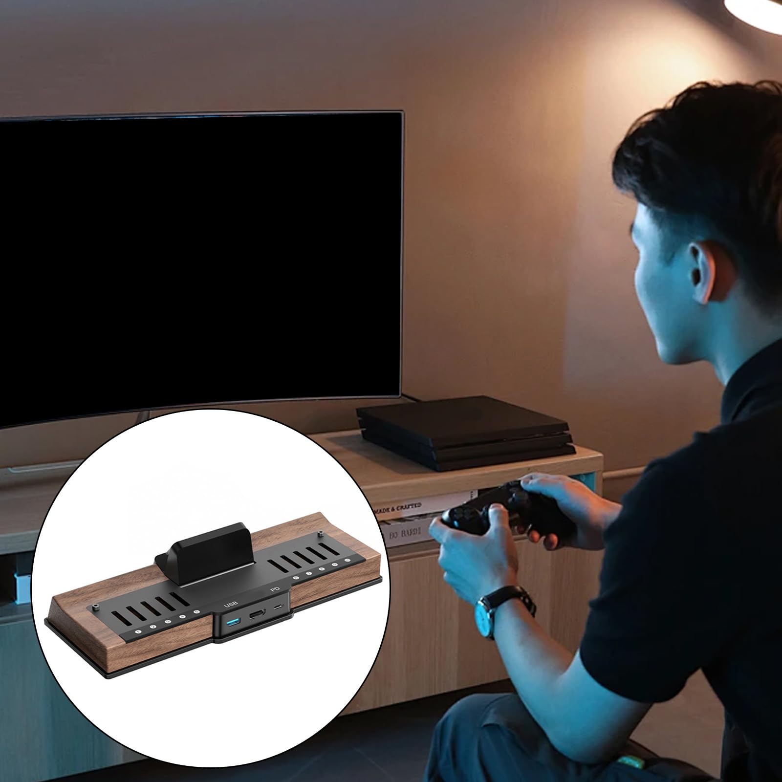 Dockingstation mit staubdichter Hülle, 10 Spielkartensteckplätzen, USB3.0-Anschluss, Multifunktions Dock, Gaming Zubehör, Holzsockel