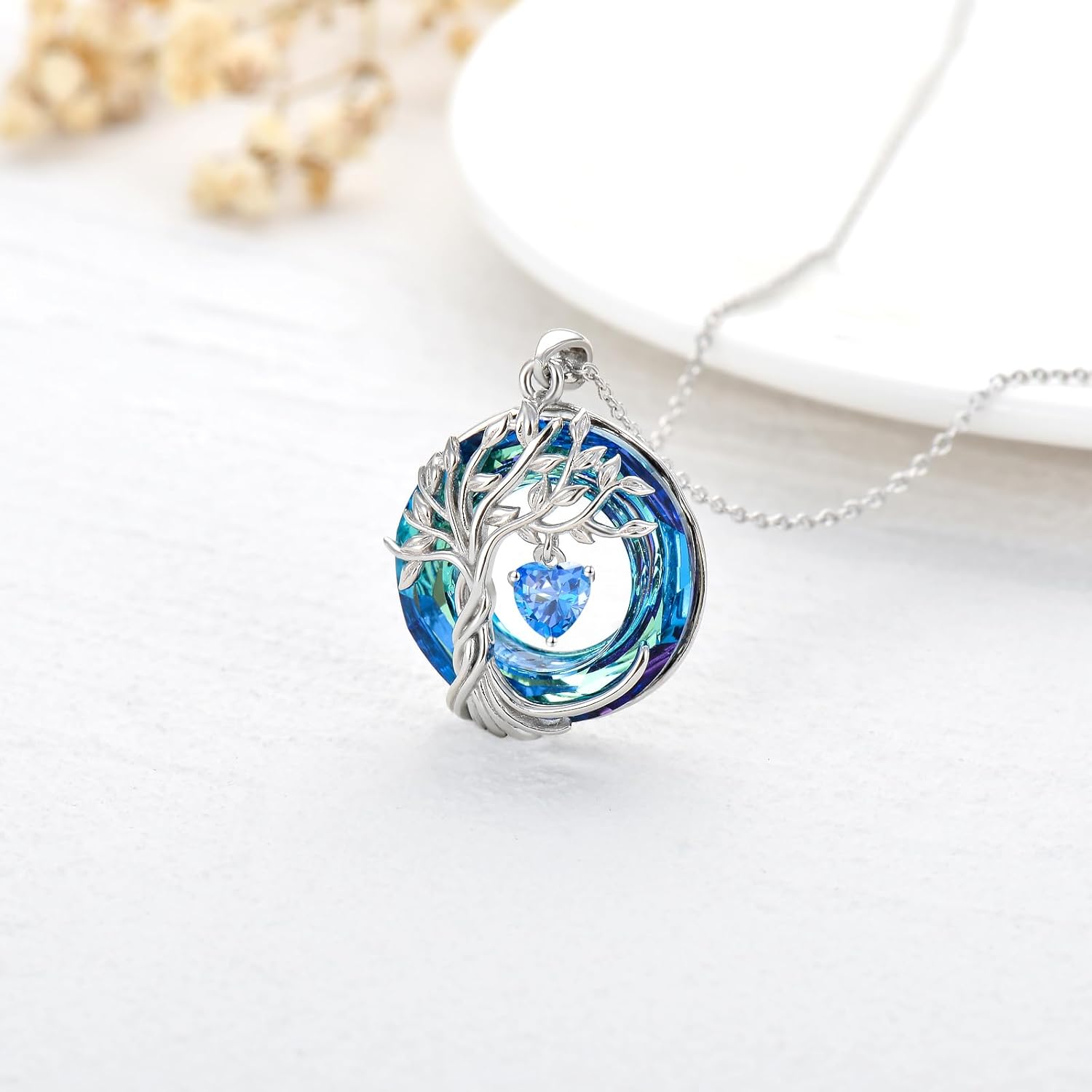 TOUPOP Tree of Life Birthstone Necklaces 925 Sterling Silver Irish Celtic Tree Pendant with Austrian Crystal Birthday Jewelry for Women Valentines Day Gifts for Her Wife Mom - Image 6