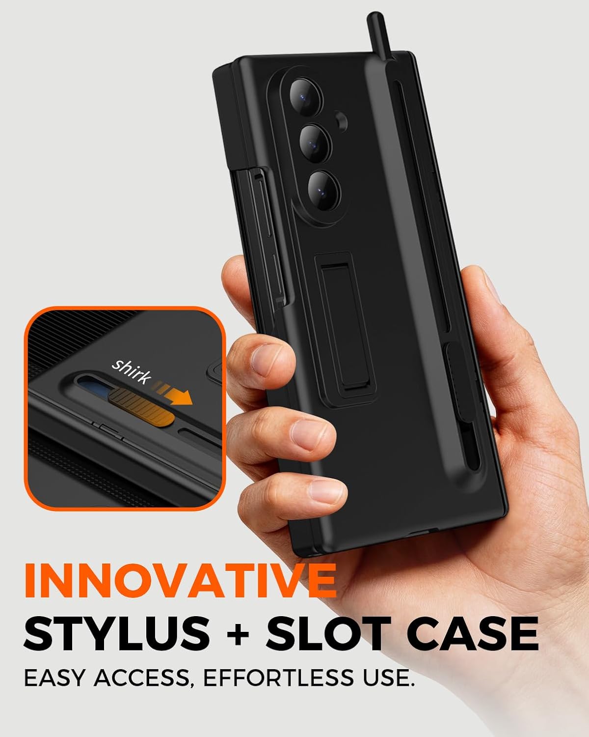 NINKI for Samsung Galaxy Z Trifold Case with S Pen Holder & Stylus and Invisible Kickstand, Hinge Screen Protector Hard Drop-Proof Stand Phone Cover for Samsung Z Trifold Case with S Pen Slot – Black