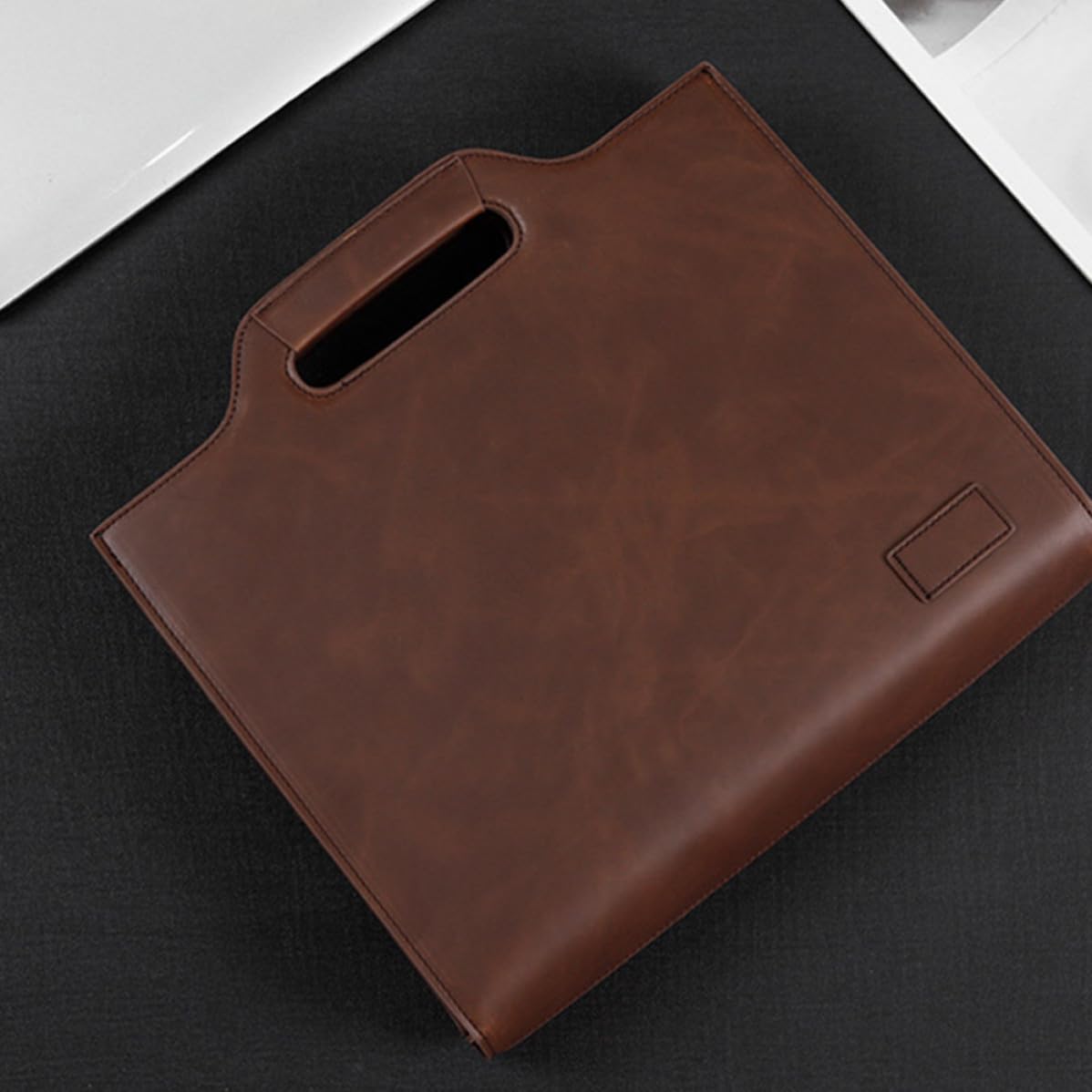 Borsa Porta Documenti Uomo Marrone in Pelle PU con Ampio Spazio e Tracolla Regolabile per Viaggi Business